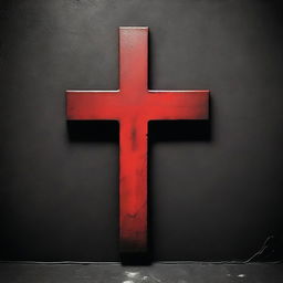 A red Christian cross generated as if it was spraypainted on a matte black wall