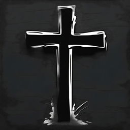 A graffiti-style Christian cross spraypainted on a black wall