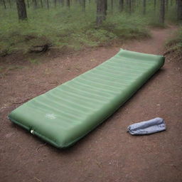 Display a single-person, foldable sleeping pad designed for convenience and comfort, featured prominently as key outdoor gear in a serene camping setting.