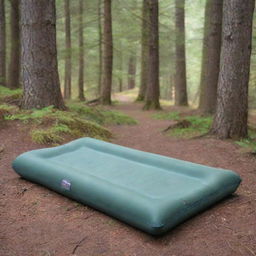 Display a single-person, foldable sleeping pad designed for convenience and comfort, featured prominently as key outdoor gear in a serene camping setting.