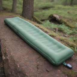 Display a single-person, foldable sleeping pad designed for convenience and comfort, featured prominently as key outdoor gear in a serene camping setting.