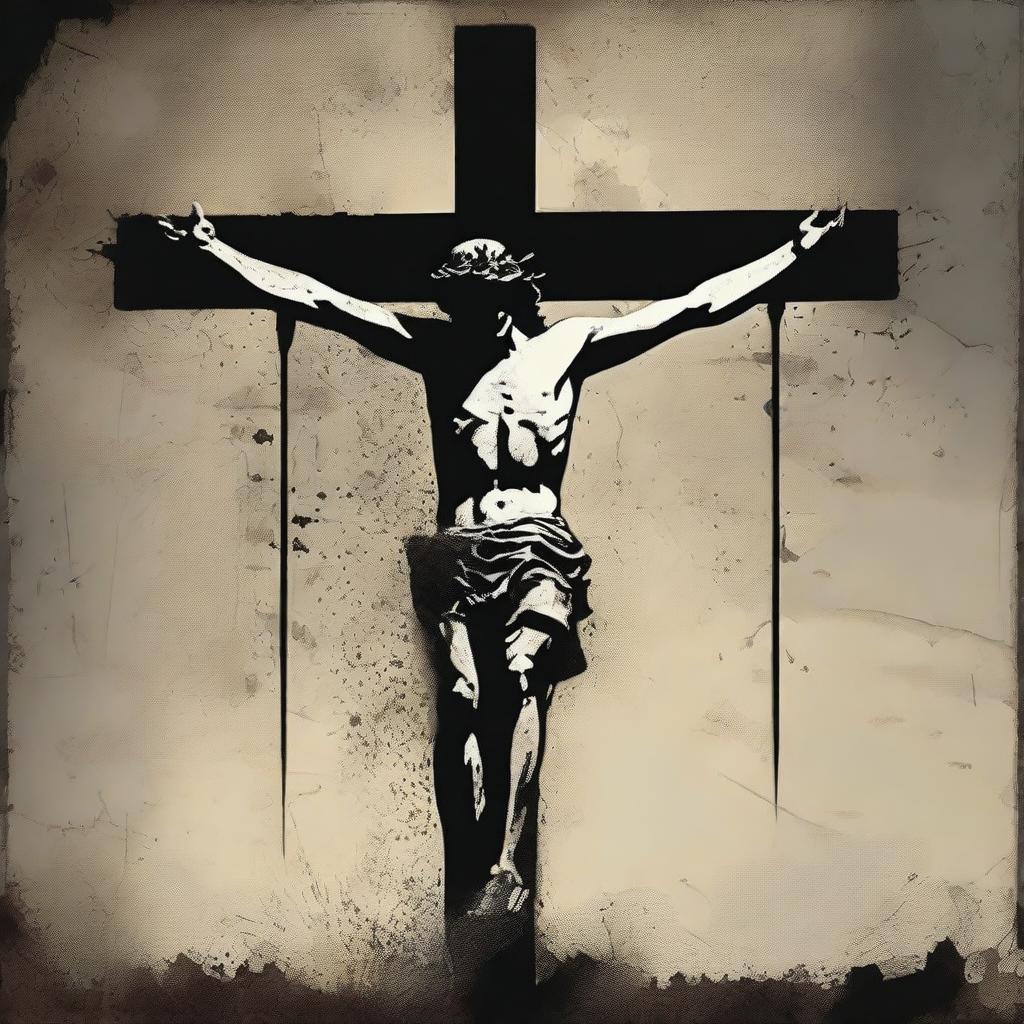 A grunge graphic art depiction of the crucifixion of Jesus Christ