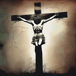 A grunge graphic art depiction of the crucifixion of Jesus Christ