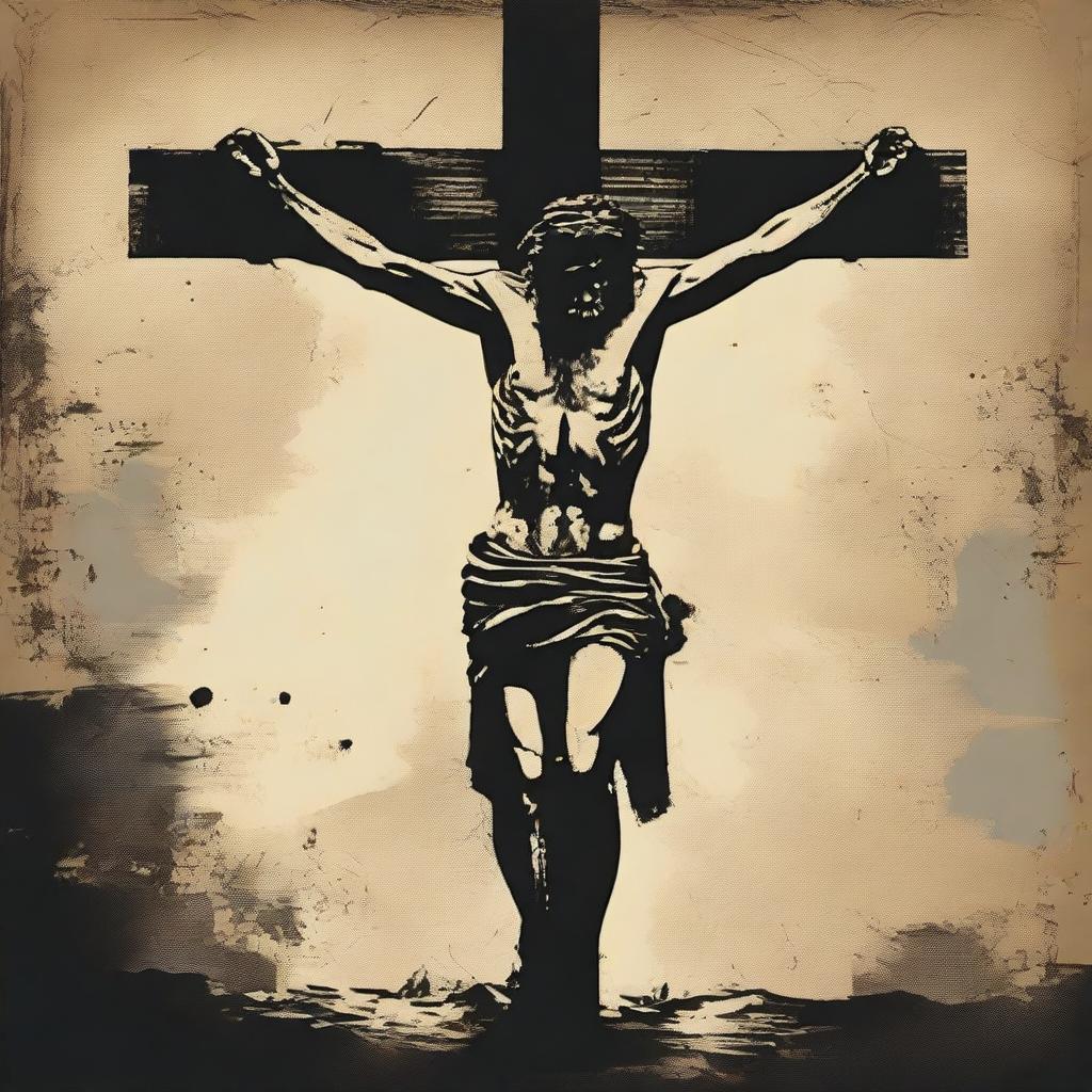 A grunge graphic art depiction of the crucifixion of Jesus Christ