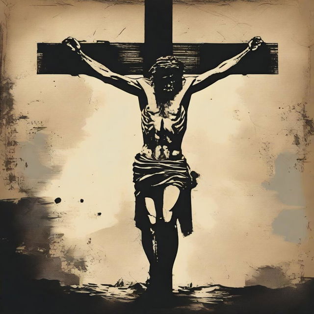 A grunge graphic art depiction of the crucifixion of Jesus Christ