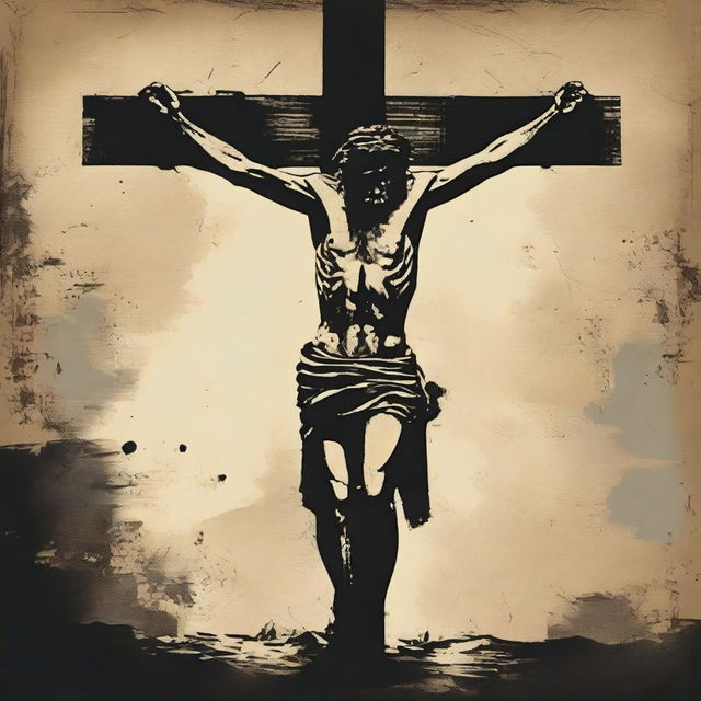 A grunge graphic art depiction of the crucifixion of Jesus Christ