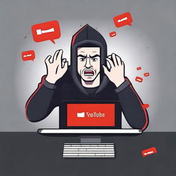 Create an image depicting a person who is frustrated and angry because their earnings from YouTube have been stolen and their mobile phone has been hacked