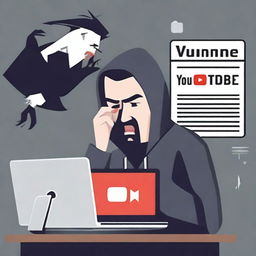 Create an image depicting a person who is frustrated and angry because their earnings from YouTube have been stolen and their mobile phone has been hacked