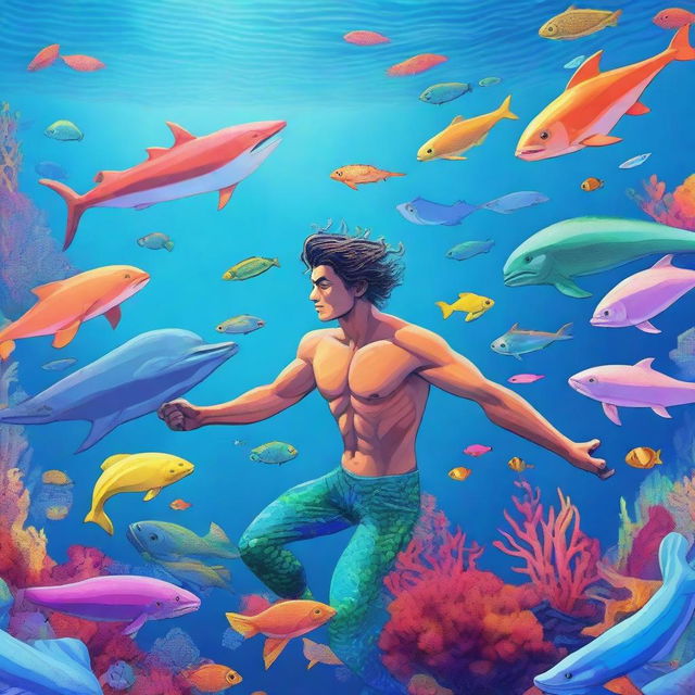 A man transforms into a merman and heroically saves sea animals