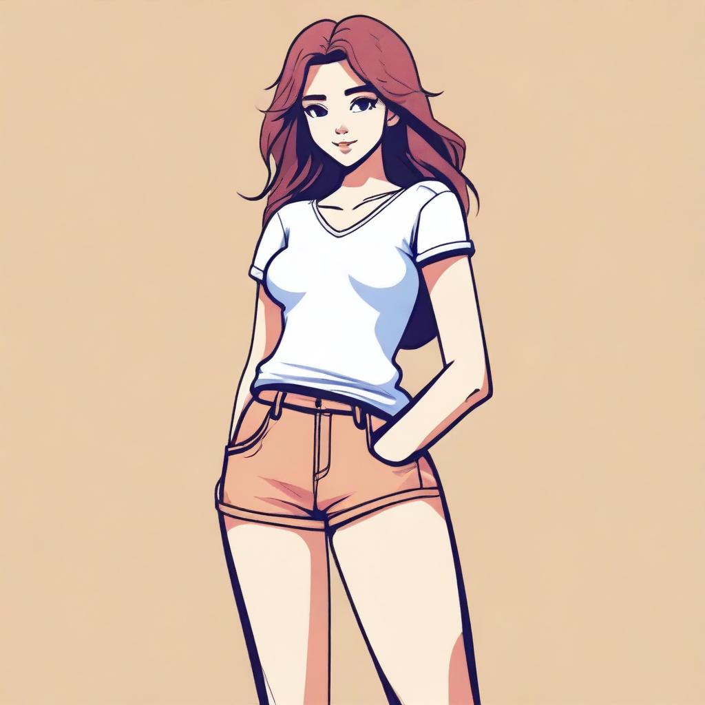 A stylized illustration of a girl with a small waist and thick thighs