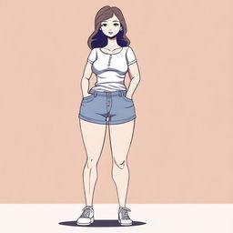 A stylized illustration of a girl with a small waist and thick thighs