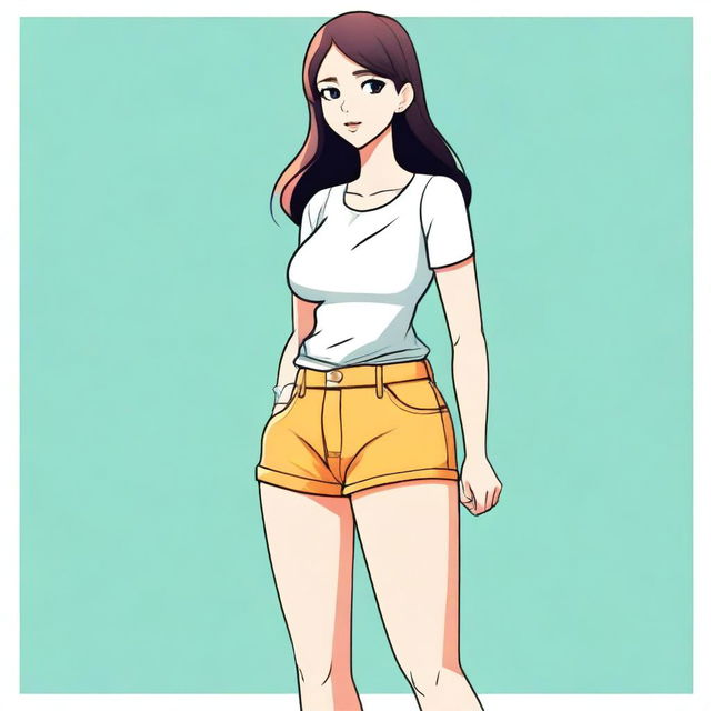 A stylized illustration of a girl with a small waist and thick thighs