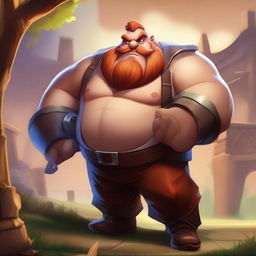 A detailed illustration of Gragas from League of Legends, showcasing his large, burly physique and iconic barrel