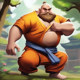 Create an image of Gragas from League of Legends dressed in traditional Shaolin monk attire