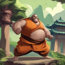 Create an image of Gragas from League of Legends dressed in traditional Shaolin monk attire