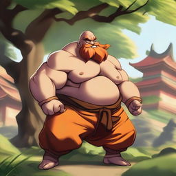 A detailed illustration of Gragas from League of Legends dressed in traditional Shaolin monk attire