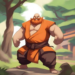 A detailed illustration of Gragas from League of Legends dressed in traditional Shaolin monk attire