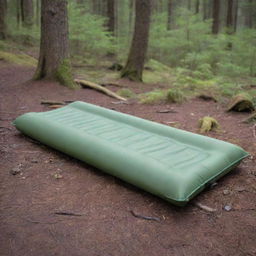 Exhibit a rectangular, single-person, foldable sleeping pad in a peaceful camping scene, showcasing its practicality and comfort for outdoor adventure.