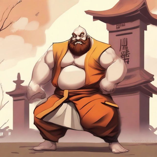 Create an image of Gragas from League of Legends dressed as a Shaolin monk