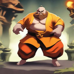 Create an image of Gragas from League of Legends dressed as a Shaolin monk