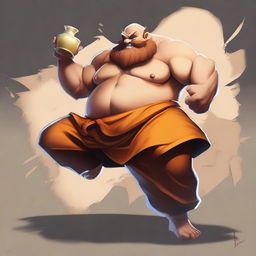 Create an image of Gragas from League of Legends, depicted as a Shaolin monk with a drunken fighting style