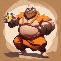 Create an image of Gragas from League of Legends, depicted as a Shaolin monk with a drunken fighting style