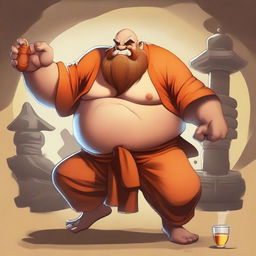 Create an image of Gragas from League of Legends, depicted as a Shaolin monk with a drunken fighting style