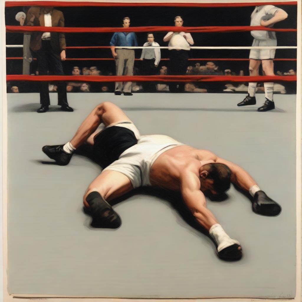 A realistic depiction of a boxer who has been knocked out in a match