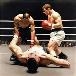 A realistic depiction of a boxer who has been knocked out in a match