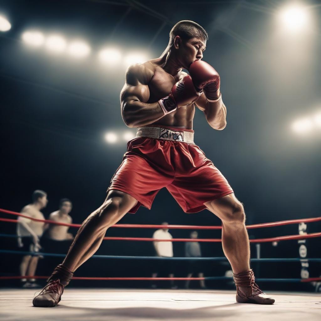 A dynamic and powerful image of a kickboxer in action