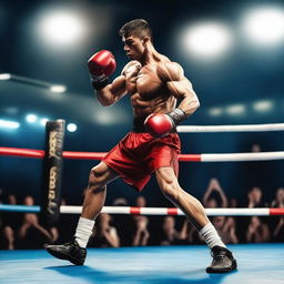 A dynamic and powerful image of a kickboxer in action