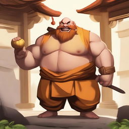 Create an image of Gragas from League of Legends dressed as a Shaolin monk