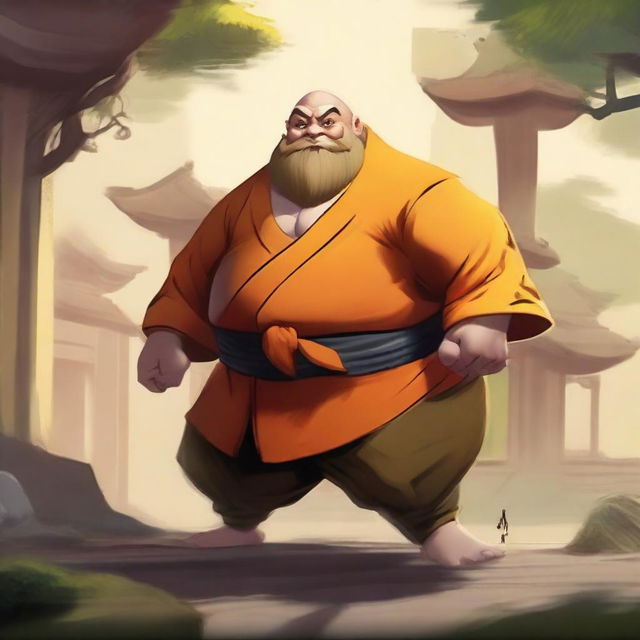 Create an image of Gragas from League of Legends dressed as a Shaolin monk