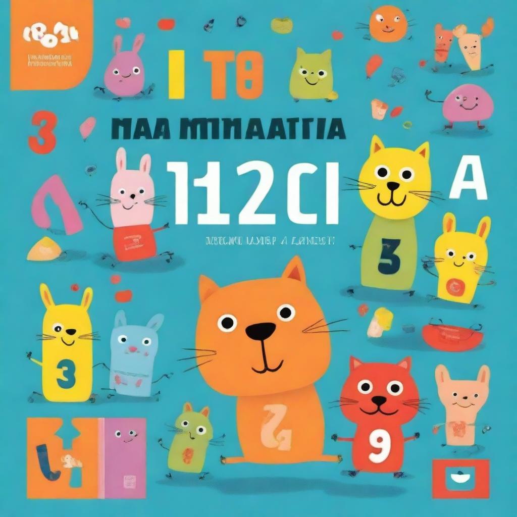 A colorful and engaging book cover for a pre-school kids' book titled 'Matematyka dla dzieci'