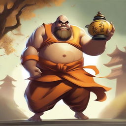 Create an image of Gragas from League of Legends depicted as a Shaolin monk