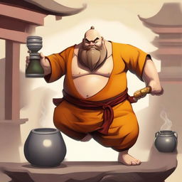 Create an image of Gragas from League of Legends depicted as a Shaolin monk