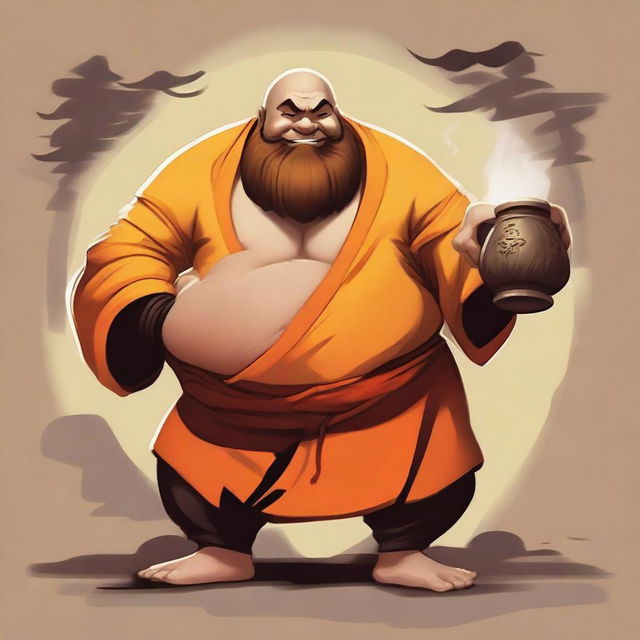 Create an image of Gragas from League of Legends depicted as a Shaolin monk