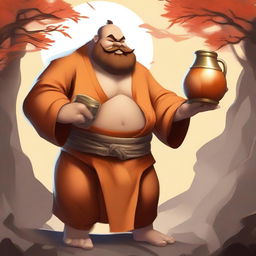 Create an image of Gragas from League of Legends depicted as a Shaolin monk