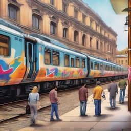 A realistic depiction of graffiti artists in the Rodalies of Catalonia