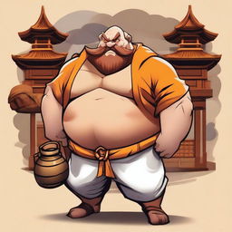 Create an image of Gragas from League of Legends in the style of a Shaolin monk