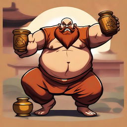 Create an image of Gragas from League of Legends in the style of a Shaolin monk