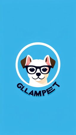 A 'Glampet' logo with the company name, featuring a fashionable cat and dog wearing glasses against a sky-blue background