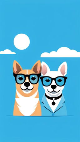 A 'Glampet' logo with the company name, featuring a fashionable cat and dog wearing glasses against a sky-blue background