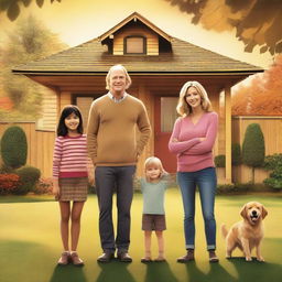 A movie poster featuring a family of four consisting of a mother, father, a young boy, and a young girl standing together with their backs facing the viewer