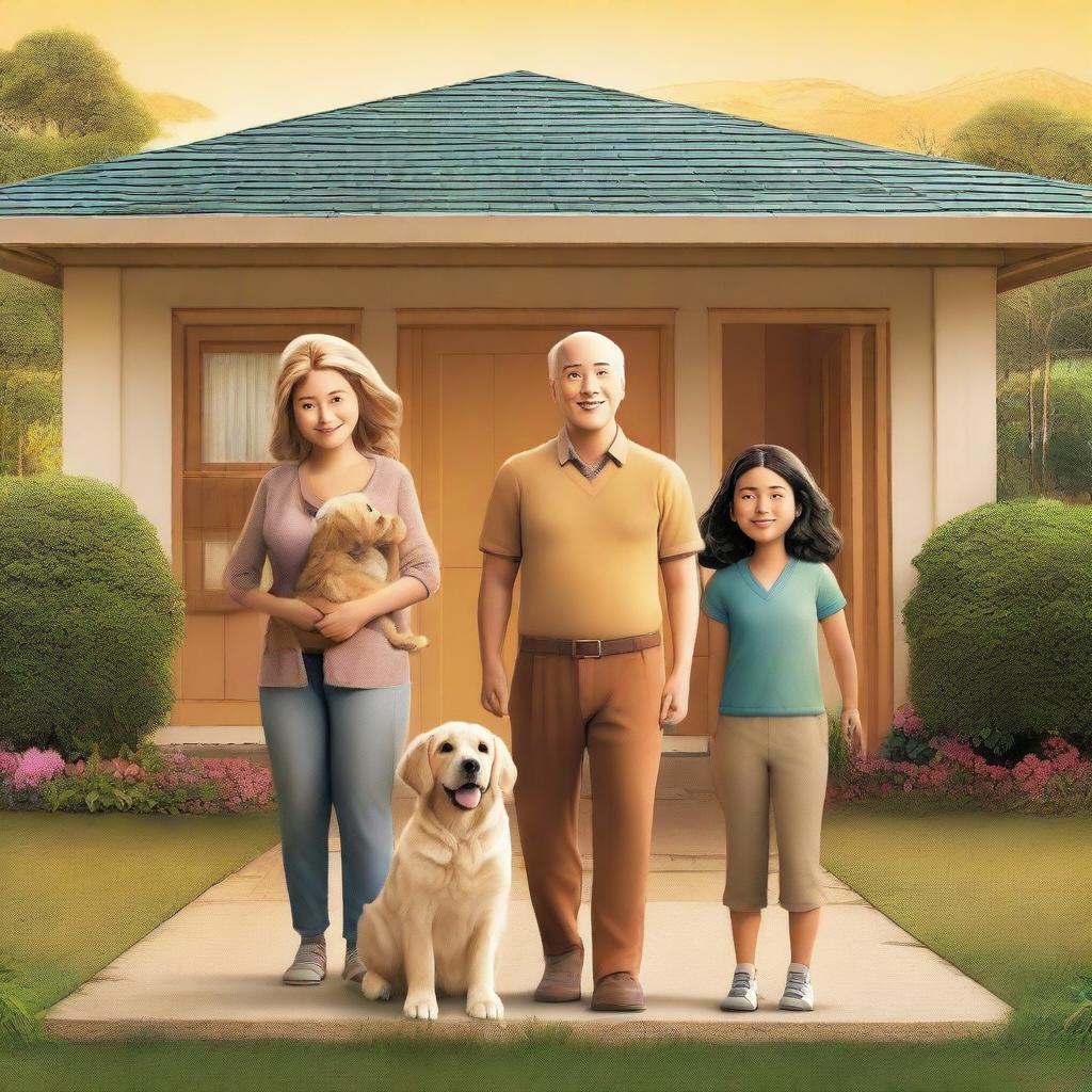 A movie poster featuring a family of four consisting of a mother, father, a young boy, and a young girl standing together with their backs facing the viewer