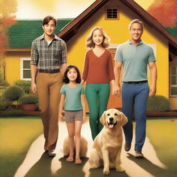 A movie poster featuring a family of four consisting of a mother, father, a young boy, and a young girl standing together with their backs facing the viewer