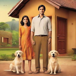 A movie poster featuring an Indian family of four consisting of a mother, father, a young boy, and a young girl standing together with their backs facing the viewer