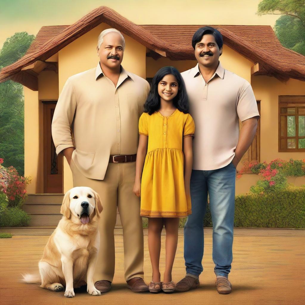 A movie poster featuring an Indian family of four consisting of a mother, father, a young boy, and a young girl standing together with their backs facing the viewer