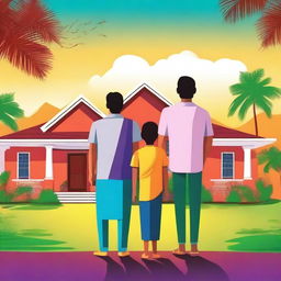 Create a movie poster featuring an Indian family consisting of a father, mother, and two sons