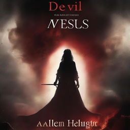 Create a book cover for a story about the Devil's daughter falling for Jesus while she tries to take down Heaven